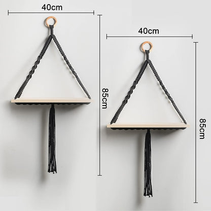 TIO's Set of 2 Macrame Wall Hanging Shelf Natural Pine Wood Spiral Knot Cotton Cord Bohemian Style Decor