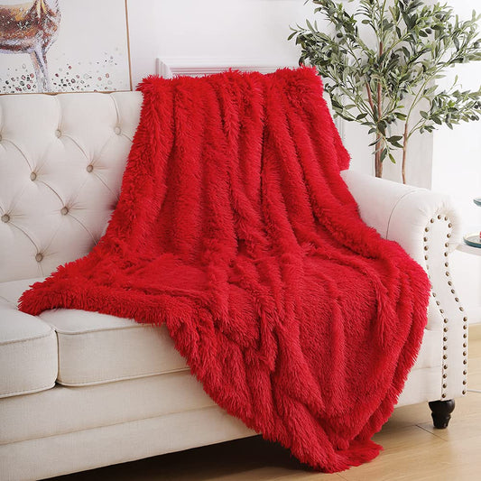 TIO's Super Soft Shaggy Faux Fur Blanket, Plush Fuzzy Bed Throw Decorative Washable Cozy Sherpa Fluffy Blankets for Couch Chair Sofa (Red)