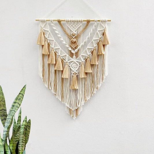 TIO's Macrame Boho Home Wall Hanging Decor Tapestries | Handmade Bohemian Decor Art for Bedroom, Living Room, Office | Unique Gifting Item (Beige)