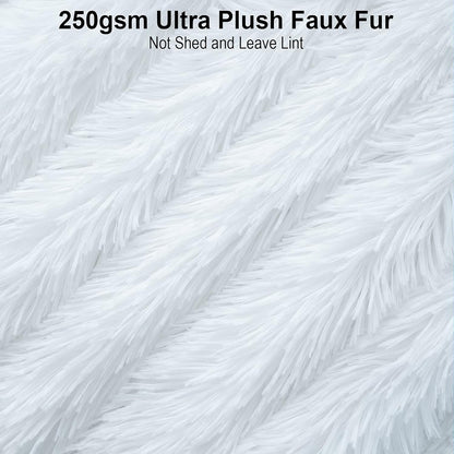 TIO's Super Soft Shaggy Faux Fur Blanket, Plush Fuzzy Bed Throw Decorative Washable Cozy Sherpa Fluffy Blankets for Couch Chair Sofa (White)