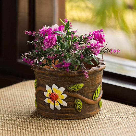 TIO'S 'Mud Blossom' Table Planters for Living Room (4 Inch, Handpainted) | Flower Pots Terracotta Planters Pot for Home Decoration Plant Pot for Indoor Plants Clay Terracotta Pots for Plants