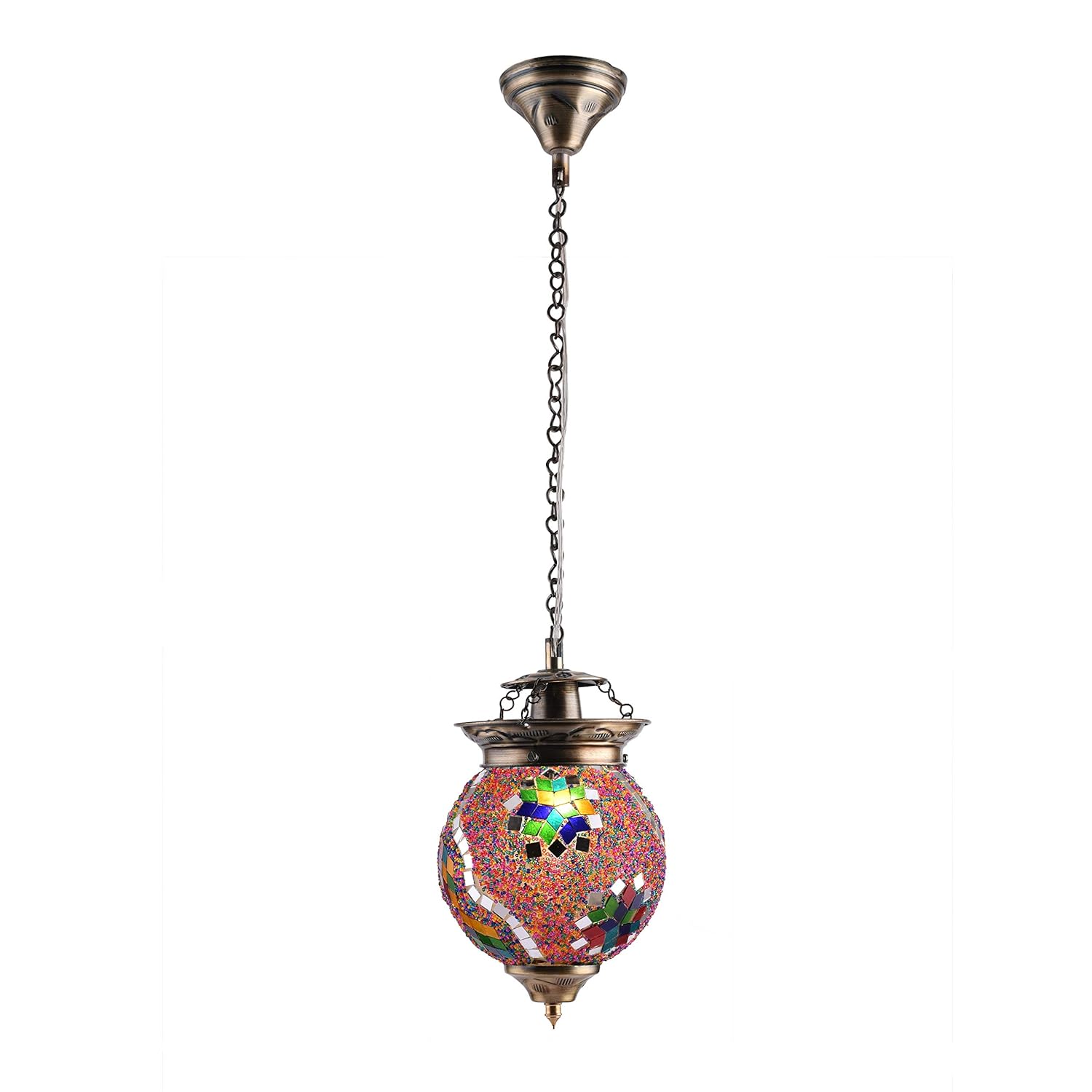 TIO's Turkish Moroccan Mosaic Blue Ceiling Hanging Light Chandelier Pendant Fixture Lantern, Handmade Glass Lamp, Multicolour - The Indie Odyssey