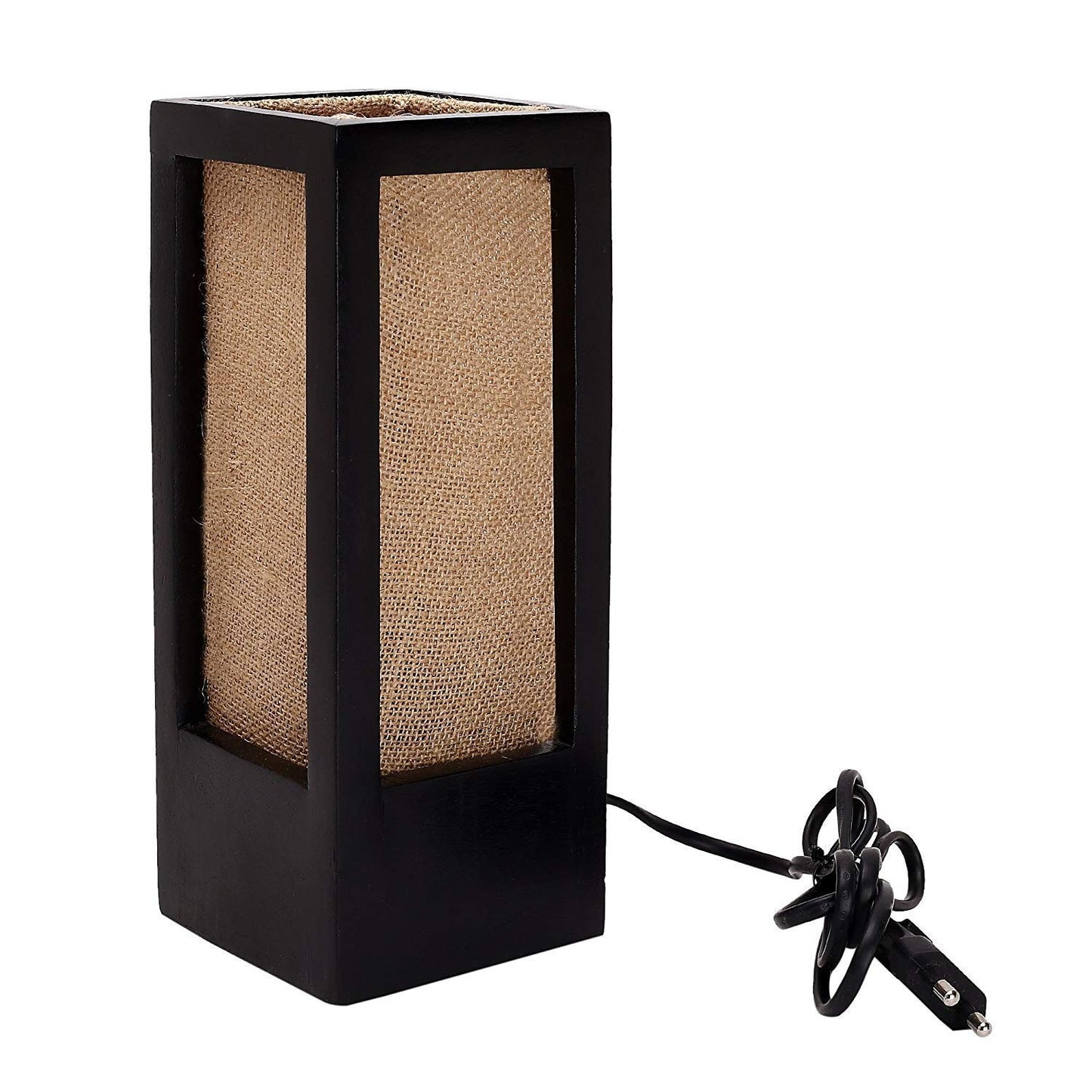 TIO's Wooden & Natural Jute Rectangle CFL Table Lamp Without Bulb (Black & Brown, 40 Watt, Pack Of 1) - The Indie Odyssey