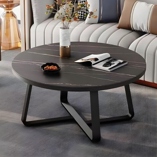 TIO's Double-Layer Marble-Look Coffee Table with Metal Storage (Black)