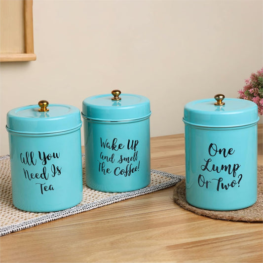 TIO's Stainless Steel Round Canister/Kitchen Storage for Tea Coffee Sugar pack of 3 (Multi colours)