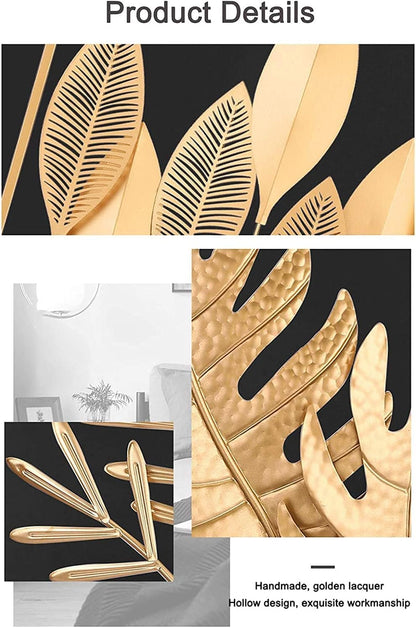 TIO's Gold Metal Wall Decor Leaf Wall Hanging Decoration, Metal Wall Art Home Decor for Living Room Office Bedroom Hotel (Gold Wall Art Set of 3) - The Indie Odyssey