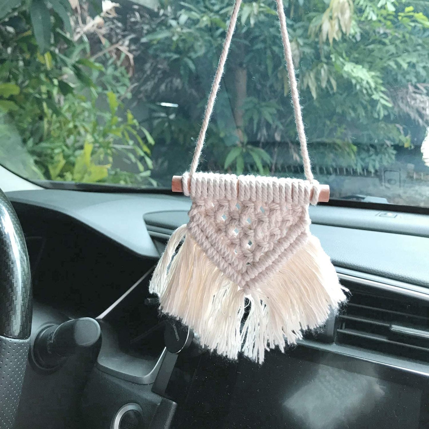 TIO's Mini Macrame Wall Hanging Set of 3 - Cute Boho Christmas Tree Decorations and Car Ornaments