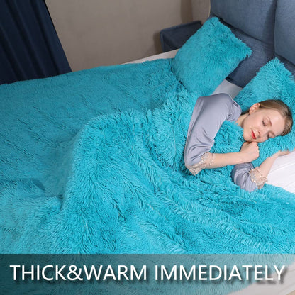 TIO's Thick Teal Faux Fur Throw Winter Blanket ,2 Layers,50" x 60" Fleece Sherpa Minky Blanket Soft Plush Fuzzy Blanket for Couch Bed Sofa Women Girls Anti-Shedding (Teal)