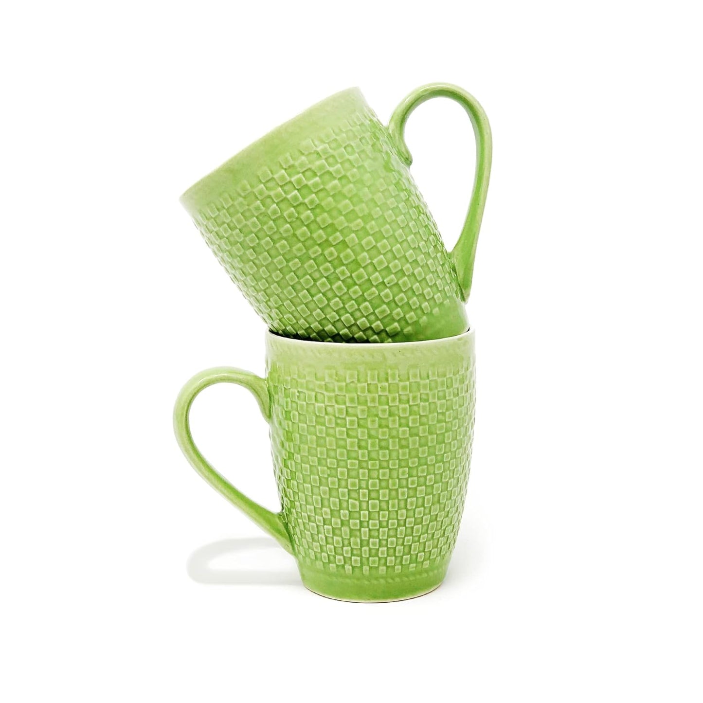 TIO's Green Check Coffee Mug Set of 2 Ceramic mugs| Microwave Safe Milk Mugs (300 ml Each, Green)