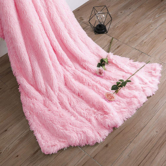 TIO's Super Soft Shaggy Faux Fur Blanket, Plush Fuzzy Bed Throw Decorative Washable Cozy Sherpa Fluffy Blankets for Couch Chair Sofa (Pink 30" x 40")