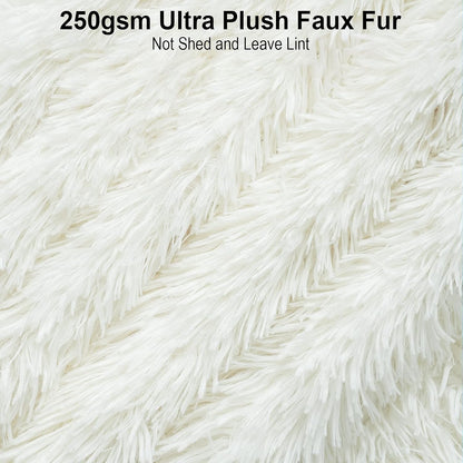 TIO's Super Soft Shaggy Faux Fur Blanket, Plush Fuzzy Bed Throw Decorative Washable Cozy Sherpa Fluffy Blankets for Couch Chair Sofa (Cream White)