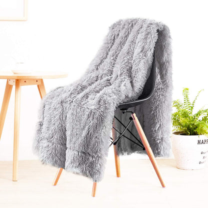 TIO's Super Soft Shaggy Faux Fur Blanket, Plush Fuzzy Bed Throw Decorative Washable Cozy Sherpa Fluffy Blankets for Couch Chair Sofa (Light Grey)