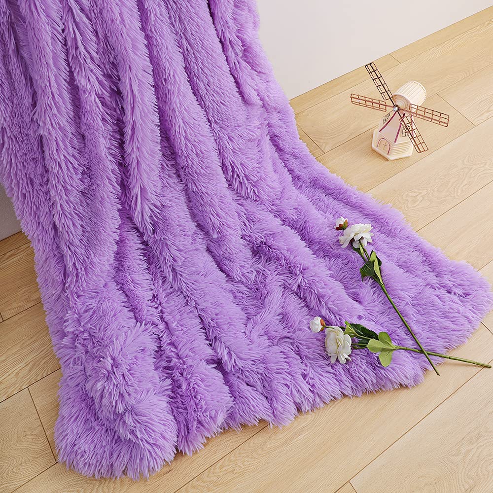 TIO's Super Soft Shaggy Faux Fur Blanket, Plush Fuzzy Bed Throw Decorative Washable Cozy Sherpa Fluffy Blankets for Couch Chair Sofa (Purple 50" x 60")