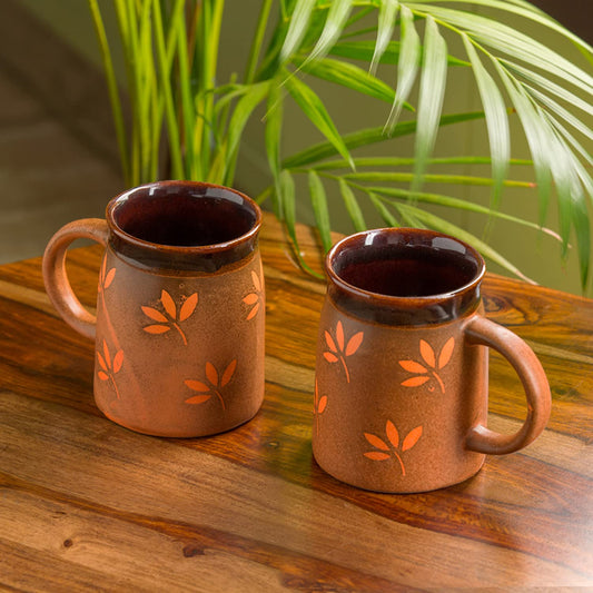 TIO's 'Leaf Sips' Ceramic Tea Cups and Ceramic Coffee Mugs Set of 2 (400 ML, Microwave & Dishwasher Safe)