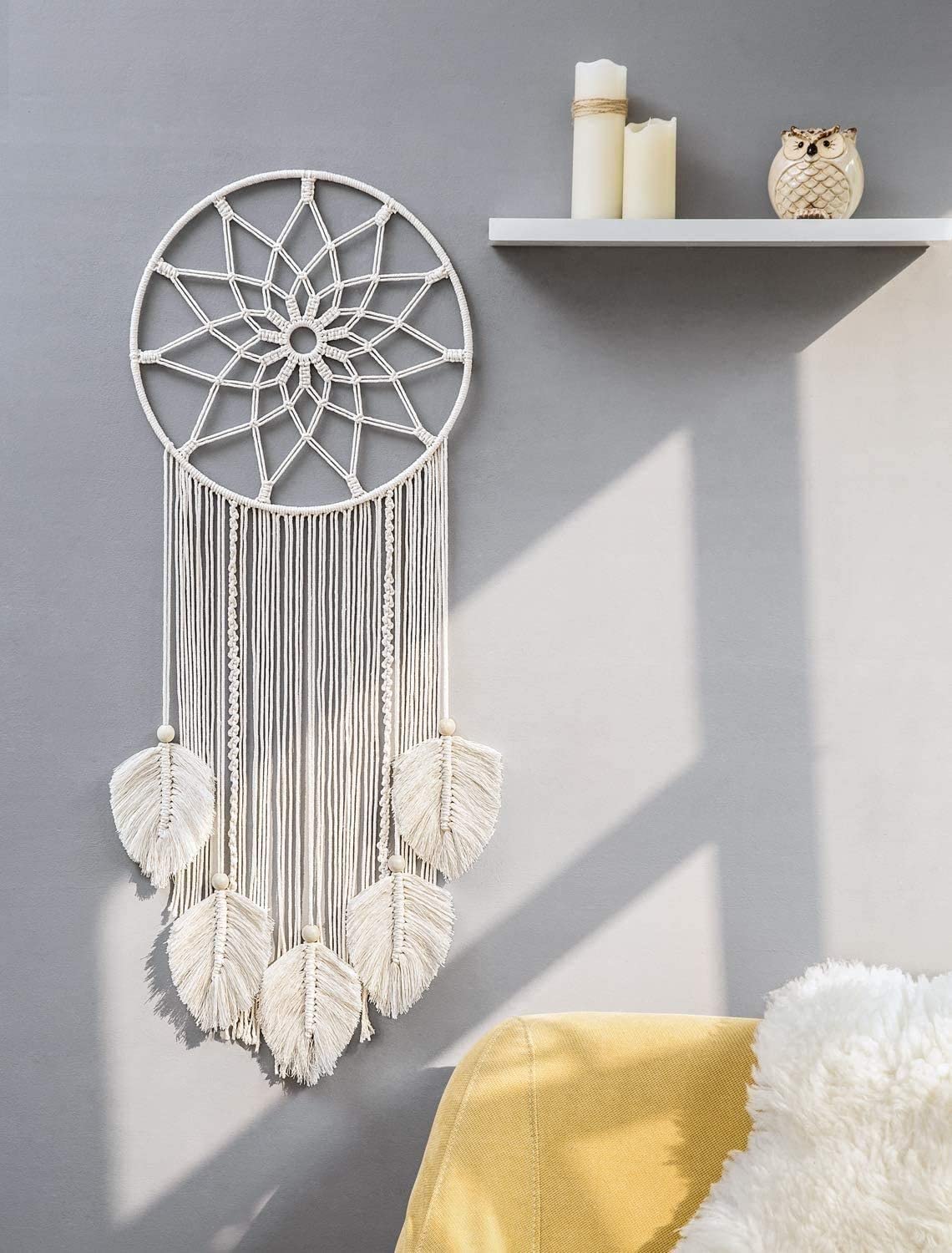 TIO's Macrame Wall Hanging Dream Catcher | Boho Wall Decor Woven Wall Art Bohemian Hanging with Tassel Home Decoration