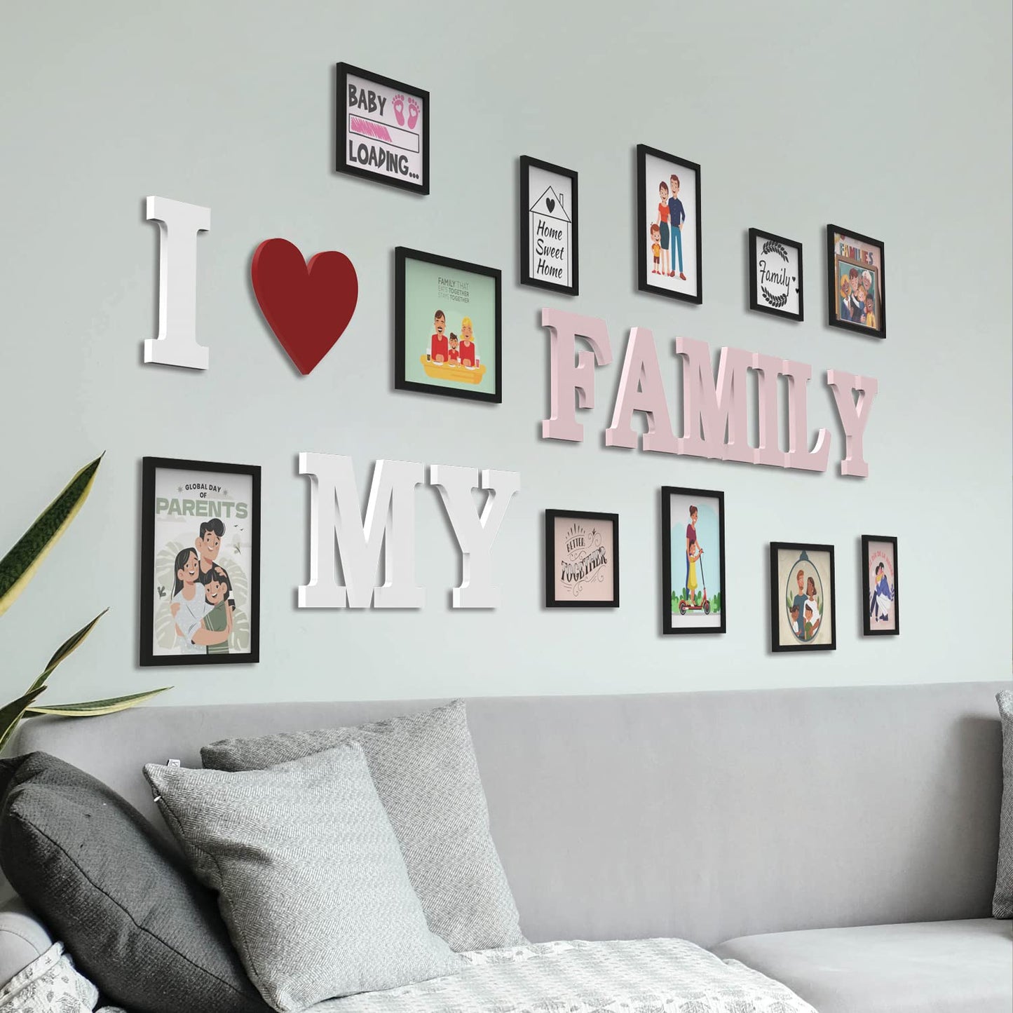 TIO's Photo Frame For Wall Set of 11 3D Collage photo frames with I LOVE MY FAMILY Plaque For Home Decoration, Wall Decor (8"X10"=6pcs,6"x8"=5pcs)