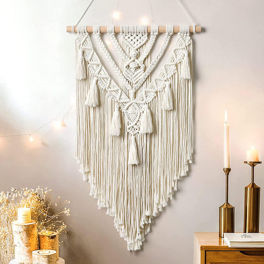 TIO's Macrame Boho Home Wall Hanging Decor Tapestries | Handmade Bohemian Decor Art for Bedroom, Living Room, Office | Unique Gifting Item (Off White)