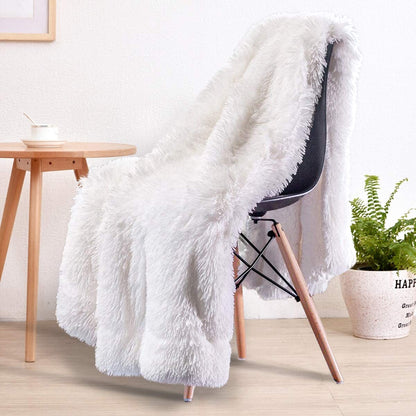 TIO's Super Soft Shaggy Faux Fur Blanket, Plush Fuzzy Bed Throw Decorative Washable Cozy Sherpa Fluffy Blankets for Couch Chair Sofa (White)