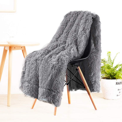 TIO's Super Soft Shaggy Faux Fur Blanket, Plush Fuzzy Bed Throw Decorative Washable Cozy Sherpa Fluffy Blankets for Couch Chair Sofa (Grey)