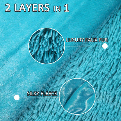 TIO's Thick Teal Faux Fur Throw Winter Blanket ,2 Layers,50" x 60" Fleece Sherpa Minky Blanket Soft Plush Fuzzy Blanket for Couch Bed Sofa Women Girls Anti-Shedding (Teal)