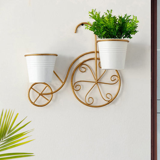 TIO'S 'Cycle' Wall Planters for Balcony Living Room (Iron, Brass Finish, 12 Inch) | Wall Hanging Planter Pot Stand for Indoor Plants