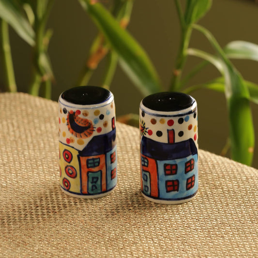 TIO's Hut Handpainted Ceramic Kitchen Salt and Pepper Shakers Set Dispenser & Salt Pepper Set for Dining Table (80 ML, Multicolour)