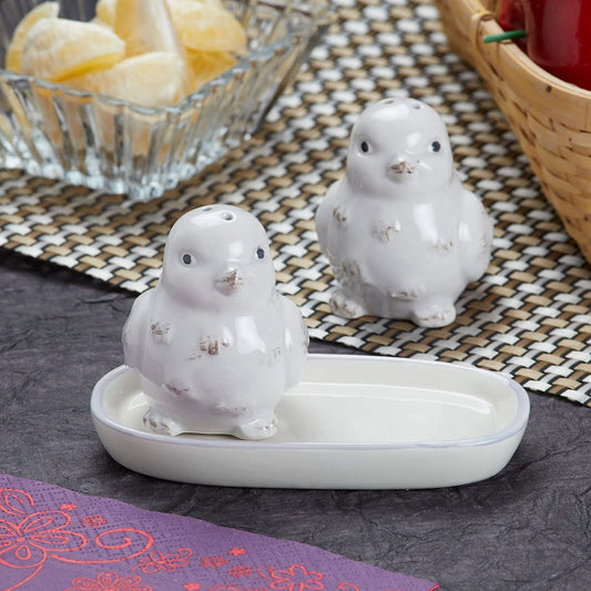 TIO's Ceramic Salt and Pepper Shakers Set with Tray for Dining Table Used as Shaker, Sprinkler, Spices Dispenser for Home, Kitchen