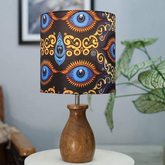 The Indie Odyssey's Dovel Pot, Modern Table Lamp With shade, Wooden Base Modern Fabric Lampshade for Home Office Cafe Restaurant, (Beauty in Eye) - The Indie Odyssey