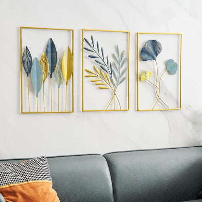 TIO's Gold Metal Wall Decor Leaf Wall Hanging Decoration, (Set of 3) Metal Wall Art Home Decor for Living Room Office Bedroom Hotel - The Indie Odyssey