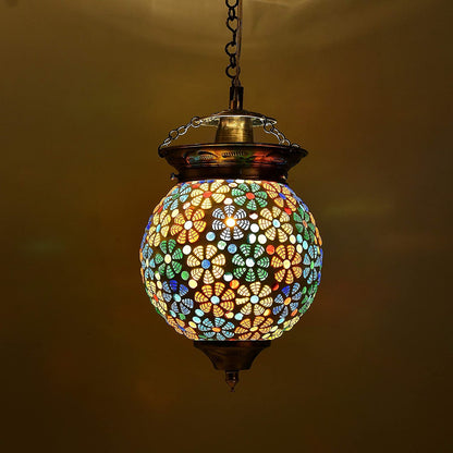 TIO's Glass Pendant Light Loft Bar Dining Room Living Room Creative LED/Filament Ceiling Fixture Hanging Lamp, E27 (Flower, Turkish) - The Indie Odyssey