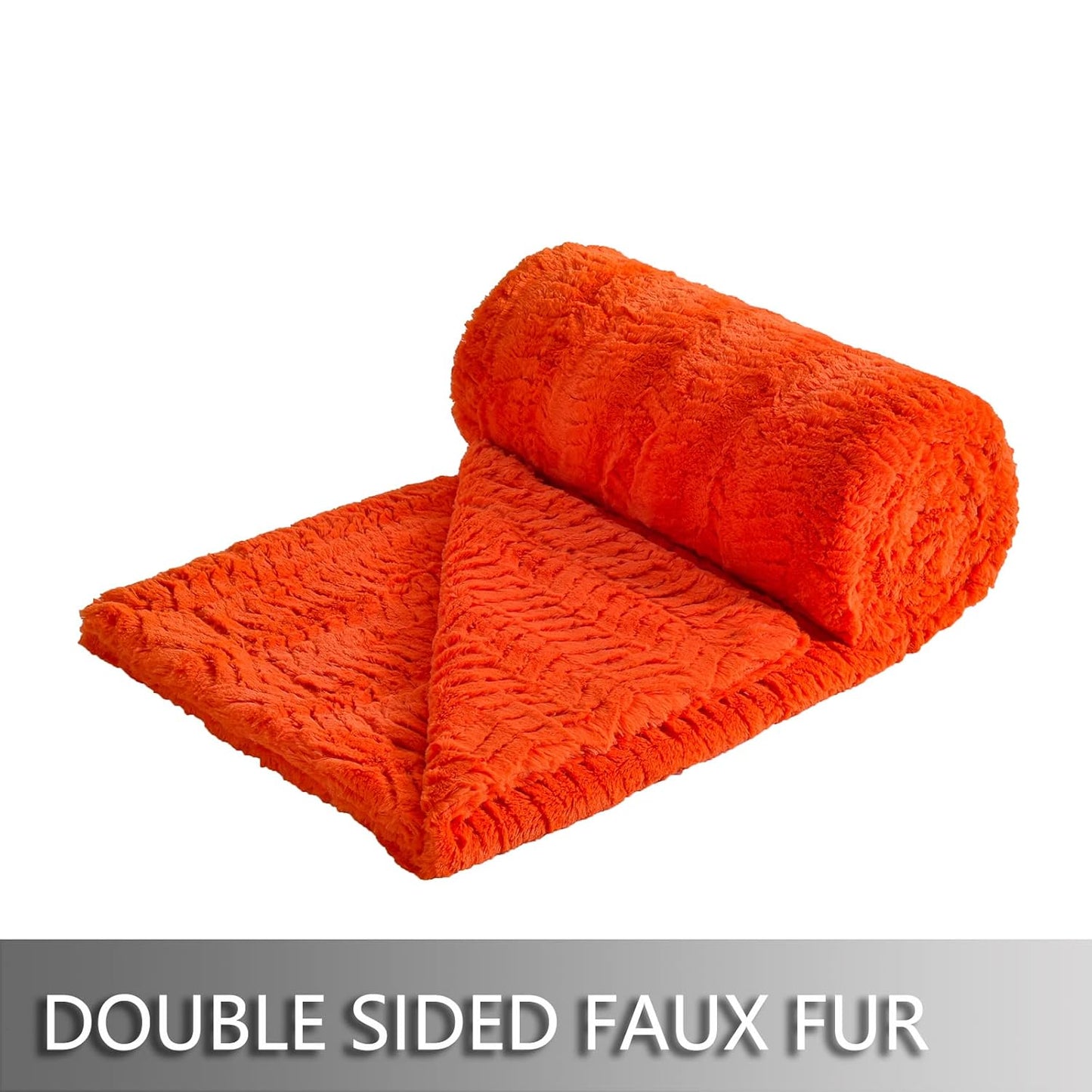 TIO's Luxury Double Sided Faux Fur Throw Blanket(Without Pillows),Decorative Soft Fuzzy Fluffy Cozy Blanket for Couch Bed Chair Sofa Women Teen Girls Gift(Orange,50" x 63")