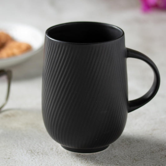 TIO's Fine Ceramic Self Design Twig Coffee/Tea Mugs - 340 ml (Black, Set of 2)