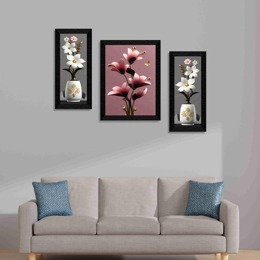 TIO's flower pot wall painting for Wall Decoration - Set Of 3, 3d modern art Painting for Living Room Large Size