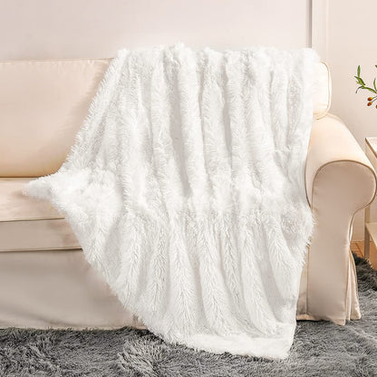 TIO's Extra Soft Long fur Faux Fur Blanket 50" x 60",Washable Warm Furry Throw Blanket for Bed Chair Sofa Pet Car Seat Home Decor (White)