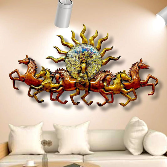 TIO's Metal 7 Horse with Sun Metallic Wall Decor, Wall Arts for Home, Living Room, Bedroom, Hotel, Wall Decor for Good Luck & Prosperity (Multi-Color, Size 24 x 48 inches) - The Indie Odyssey