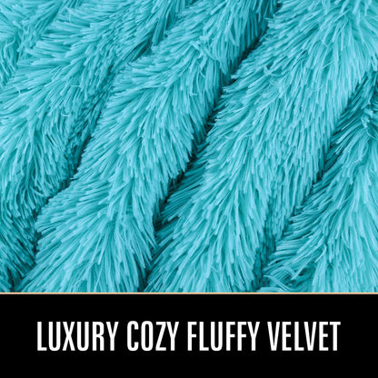 TIO's Super Soft Shaggy Faux Fur Blanket, Plush Fuzzy Bed Throw Decorative Washable Cozy Sherpa Fluffy Blankets for Couch Chair Sofa (Teal Blue 50" x 60")