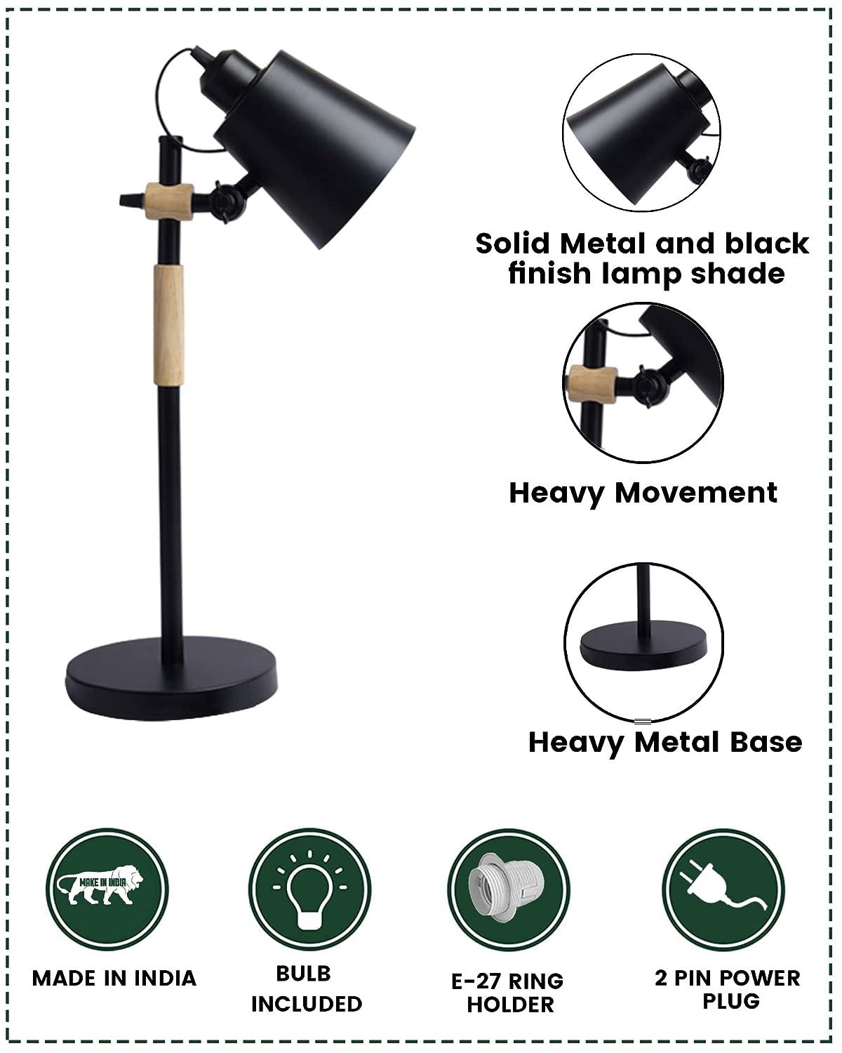 TIO's Nordic Style Metal Desk Lamp,Modern Minimalist Adjustable Reading Lamp with Solid Natural Wood, (Desk Lamp Black) - The Indie Odyssey