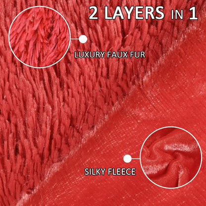 TIO's Thick Red Faux Fur Throw Winter Blanket,2 Layers,50" x 60",Soft Fluffy Plush Fuzzy Cozy Furry Blanket for Sofa Chair Living Room Adults Pets Toddler (Red)