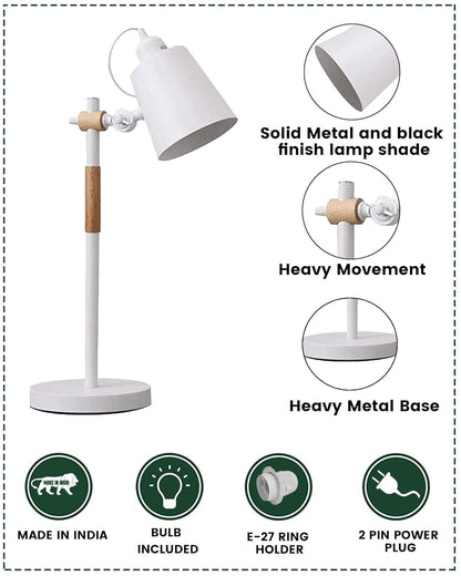 TIO's Nordic Style Metal Desk Lamp,Modern Minimalist Adjustable Reading Lamp with Solid Natural Wood, (Desk Lamp White) - The Indie Odyssey