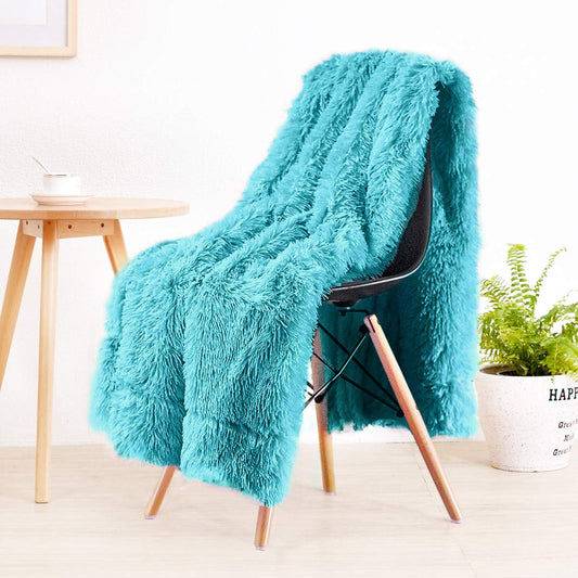 TIO's Super Soft Shaggy Faux Fur Blanket, Plush Fuzzy Bed Throw Decorative Washable Cozy Sherpa Fluffy Blankets for Couch Chair Sofa (Teal Blue 50" x 60")