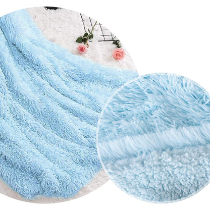 TIO's Super Soft Shaggy Faux Fur Blanket Plush Fuzzy Bed Throw Decorative Cozy Fluffy Blankets for Couch Chair Sofa (Light Blue)