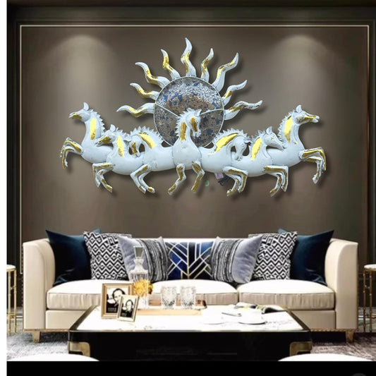 TIO's 7 Horse With LED Light Wall Hangings for Home Decoration, Metal Wall Art Frame Wall Sculpture for Living Room, Bedroom Decorative Items (Size: 48X26 IN) - The Indie Odyssey