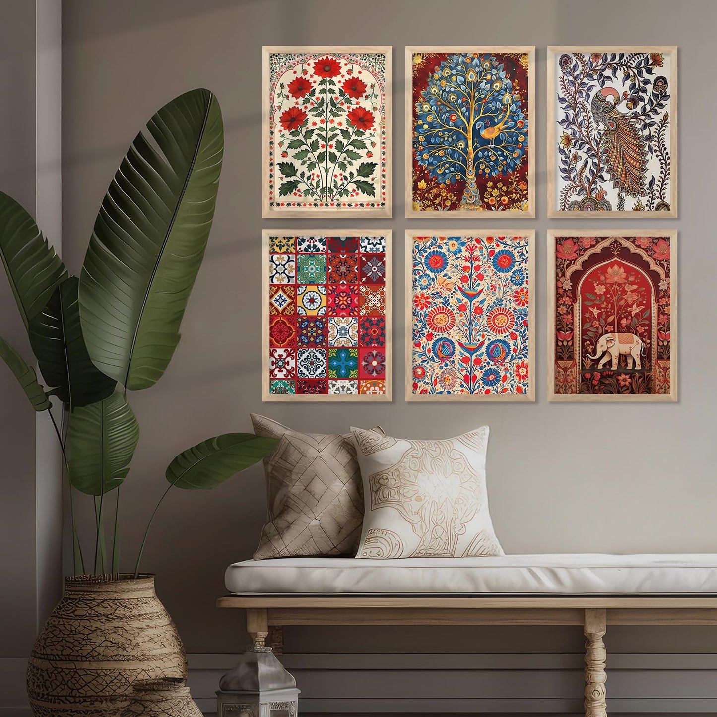 TIO's Digital Madhubani Paintings with Frame for Home Decoration - Traditional Painting for Living Room Bedroom Office Room Decor - Painting for Wall Decoration - Set of 6