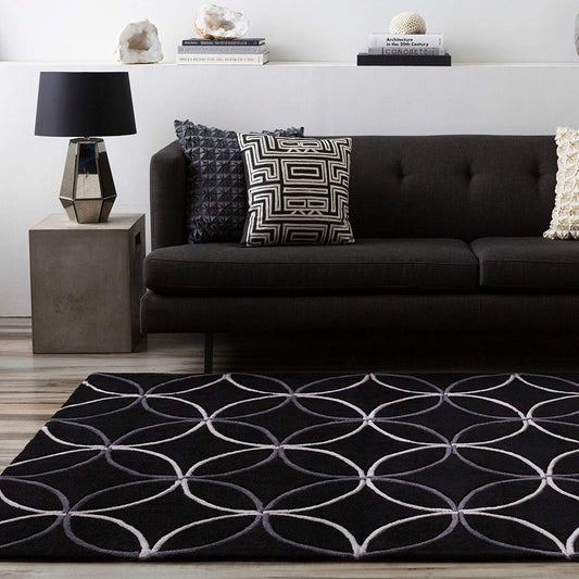 TIO's Hand Made Modern Design - Export Quality Carpets for Living Room, Black with Grey