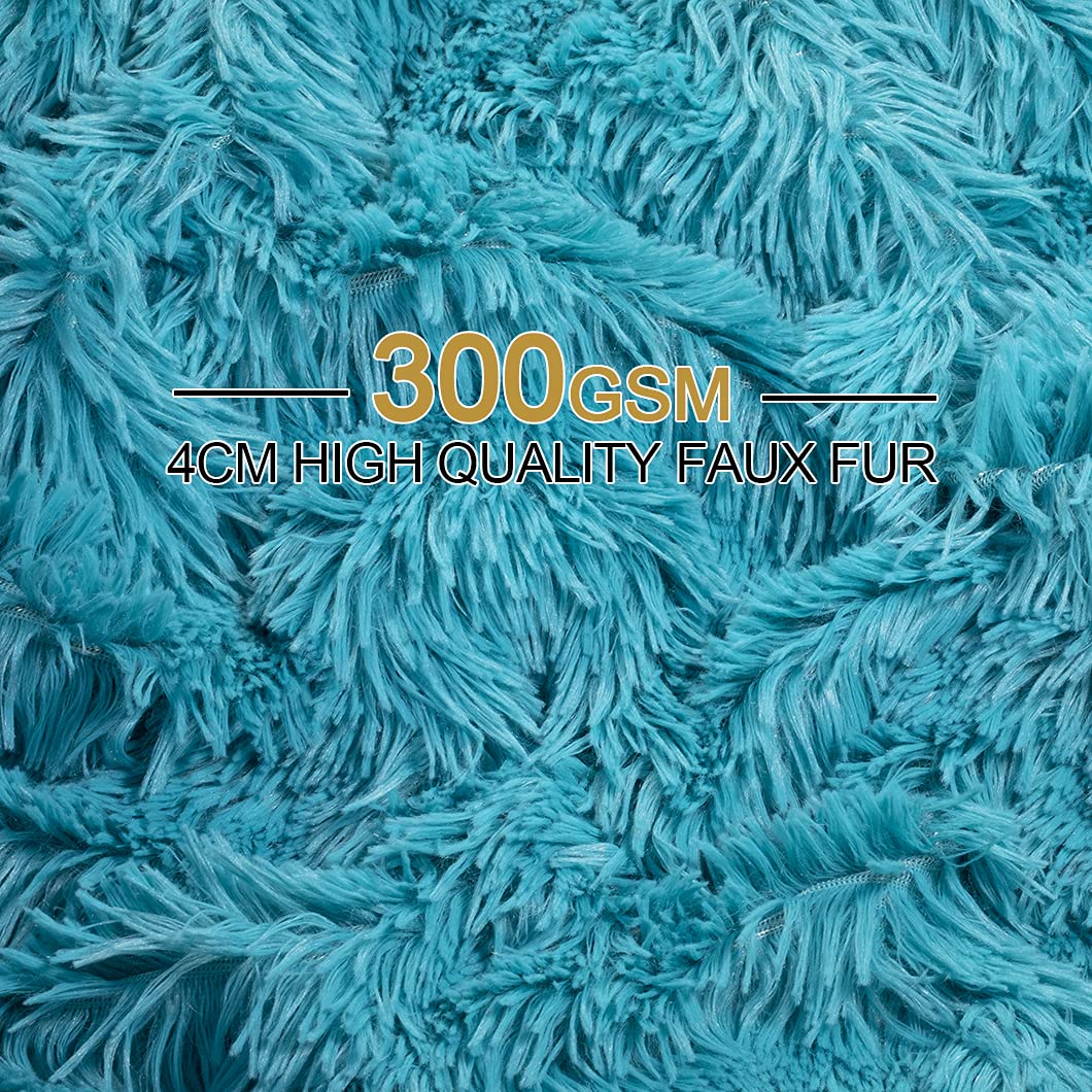 TIO's Thick Teal Faux Fur Throw Winter Blanket ,2 Layers,50" x 60" Fleece Sherpa Minky Blanket Soft Plush Fuzzy Blanket for Couch Bed Sofa Women Girls Anti-Shedding (Teal)