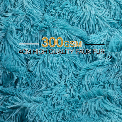 TIO's Thick Teal Faux Fur Throw Winter Blanket ,2 Layers,50" x 60" Fleece Sherpa Minky Blanket Soft Plush Fuzzy Blanket for Couch Bed Sofa Women Girls Anti-Shedding (Teal)