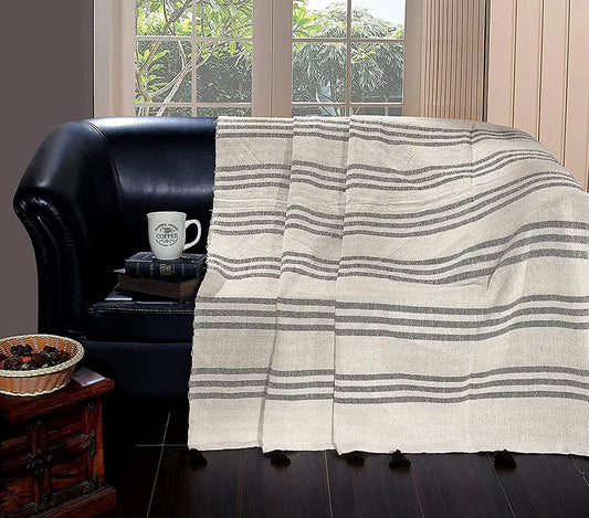 TIO's Cotton Throw Blanket - Soft & Cozy Sofa and Couch Accent - Black and Cream,Pack of 1