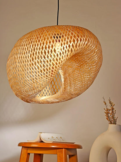 TIO's Bamboo Lamps | Bamboo Pendant Lamp | Boho Lamp | Cane Lamp | Rattan Lampshade | Bamboo Hanging Lamps (Set of 2)