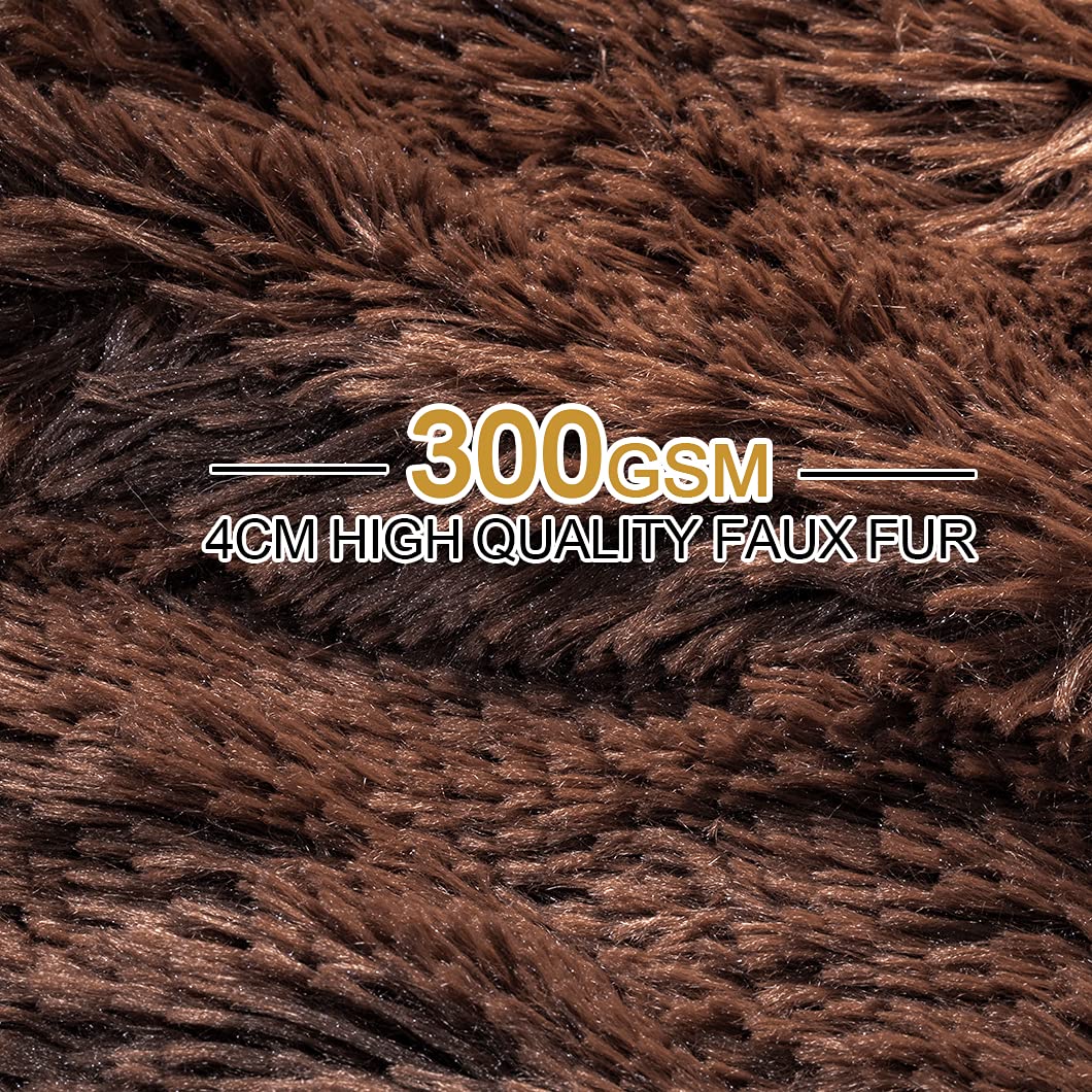 TIO's Brown Faux Fur Throw Blanket,2 Layers,50" x 60", Soft Fuzzy Fluffy Plush Furry Comfy Warm Blanket for Men Couch Bed Chair Sofa Bedroom Gift (Brown)