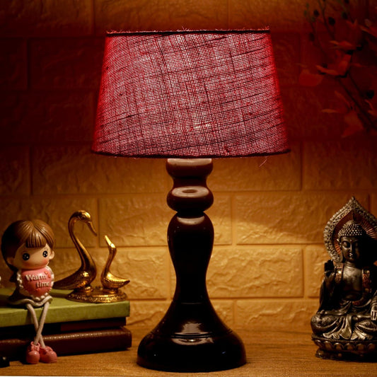 TIO's Fabulous & Classy Table Lamp with Wood Base | Red and Brown - The Indie Odyssey